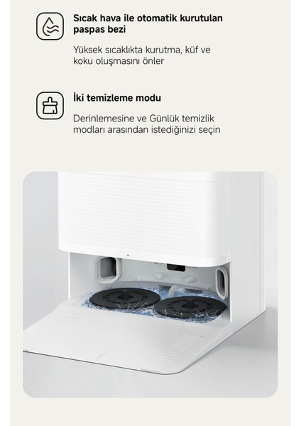 7000PA Yüksek Emiş Güçlü Istasyonlu Akıllı Halı Algılama Özellikli Robot Süpürge | Kendini Temizleme, Otomatik Paspas Bezi Yıkama, Sıcak Hava ile Kurutma + Lambader(Onerous)