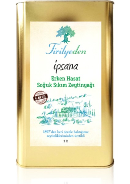 Ipsana Erken Hasat Soğuk Sıkım Zeytinyağı Teneke 3 lt