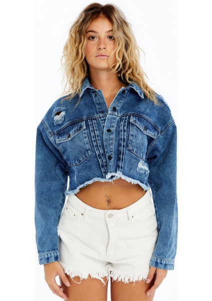 Kadın Kot Ceket Oversize Bomber Niş Tasarım Özgünlük Günlük Kullanıma Uygun Şık Mont Crop Kot Ceket fırsatları