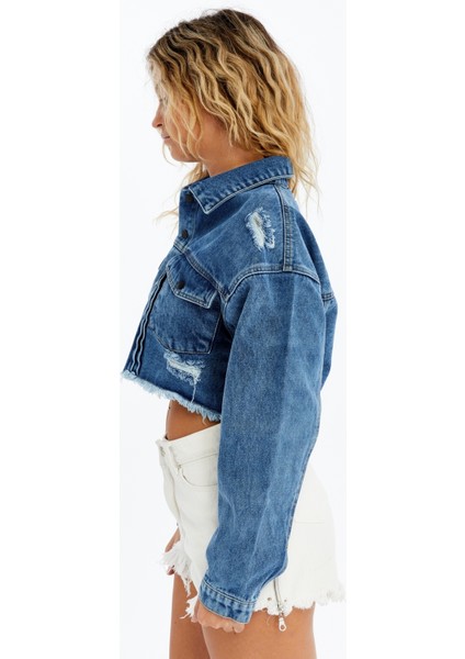 Kadın Kot Ceket Oversize Bomber Niş Tasarım Özgünlük Günlük Kullanıma Uygun Şık Mont Crop Kot Ceket