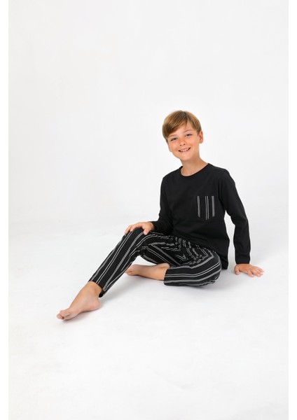 Erkek Çocuk Uzun Kollu %100 Pamuklu Cepli Pijama Takımı Drift fırsatları