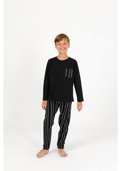 Erkek Çocuk Uzun Kollu %100 Pamuklu Cepli Pijama Takımı Drift indirimleri
