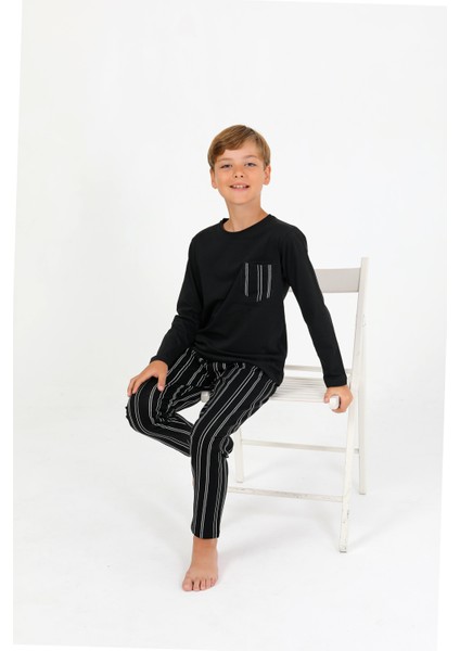 Erkek Çocuk Uzun Kollu %100 Pamuklu Cepli Pijama Takımı Drift