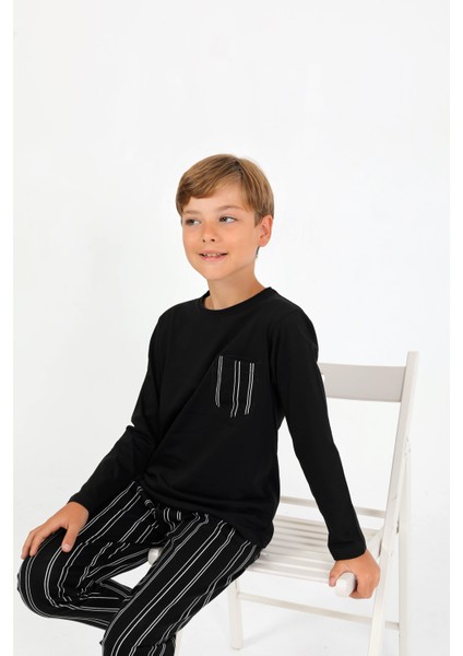 Erkek Çocuk Uzun Kollu %100 Pamuklu Cepli Pijama Takımı Drift