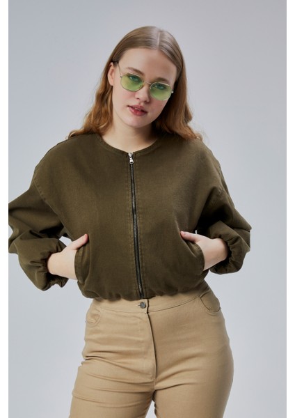 Kadın Kot Elastik Kenarlı Yumuşak Bomber Ceket Bisiklet Yaka Uzun Kollu Önü Fermuarlı Mont fiyatları