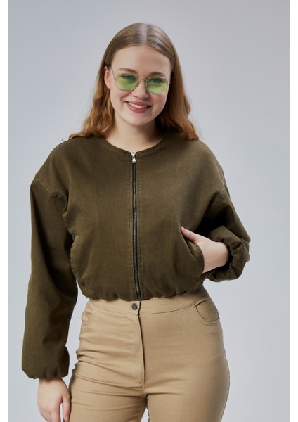 Kadın Kot Elastik Kenarlı Yumuşak Bomber Ceket Bisiklet Yaka Uzun Kollu Önü Fermuarlı Mont modelleri