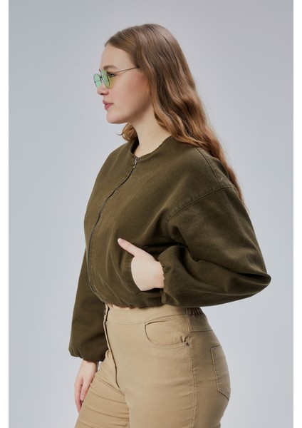 Kadın Kot Elastik Kenarlı Yumuşak Bomber Ceket Bisiklet Yaka Uzun Kollu Önü Fermuarlı Mont fırsatları