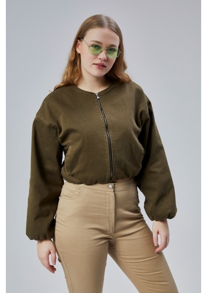 Kadın Kot Elastik Kenarlı Yumuşak Bomber Ceket Bisiklet Yaka Uzun Kollu Önü Fermuarlı Mont indirimleri