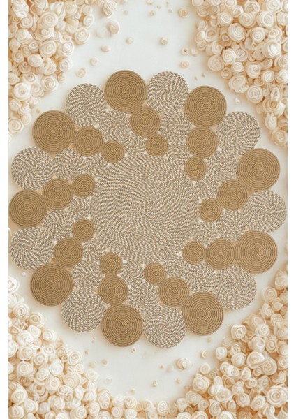 Leo Trio Yuvarlak Jüt Hasır Kilim –doğal, El Işçiliği Dekoratif Halı Modeli Sofistike ve Şık Tasarım modelleri