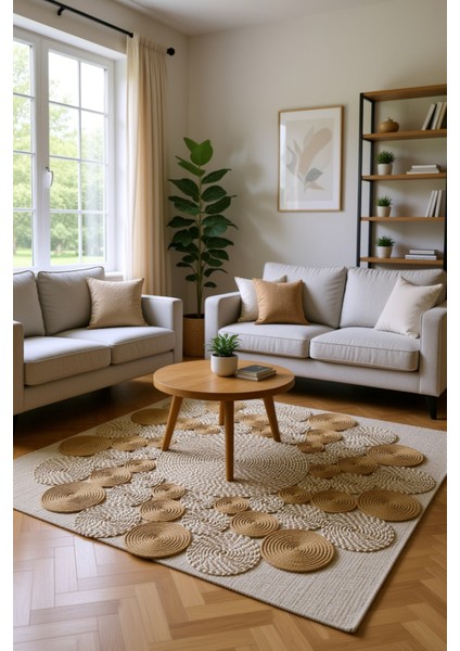 Leo Trio Yuvarlak Jüt Hasır Kilim –doğal, El Işçiliği Dekoratif Halı Modeli Sofistike ve Şık Tasarım fırsatları