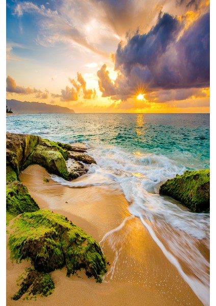 Sahil ve Kumsal Manzaralı Gün Batımı Duvar Kağıdı modelleri