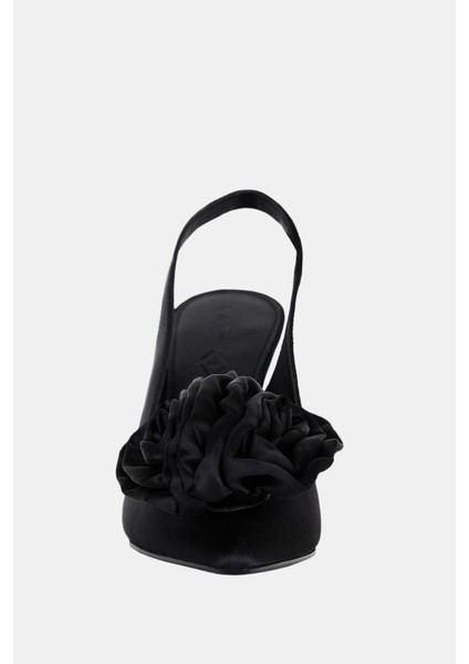 The Laterr High Kadın Siyah Çiçek Detaylı Topuklu Ayakkabı modelleri