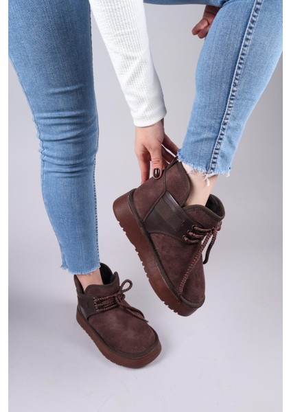 Puff Içi Suni Kürklü Süet Bot Kahverengi