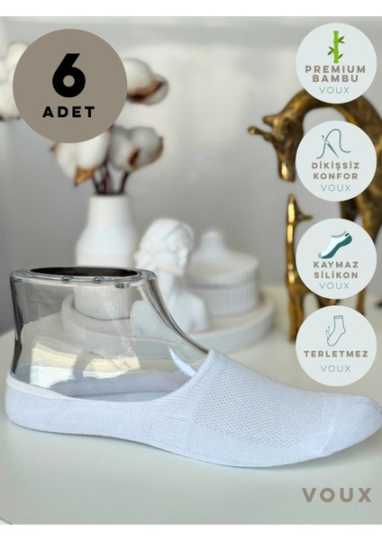 Bambu Silikonlu Beyaz Kadın Babet Çorap 6 'lı