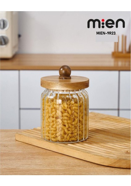 Akasya Kapak Borosilikat Çizgili Cam Kavanoz 600 ml