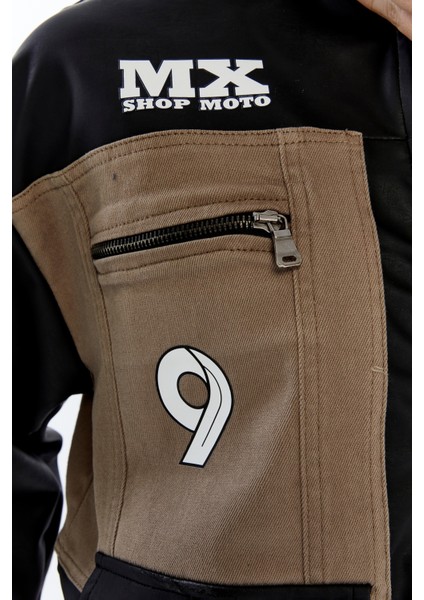 Kadın Oversize Kot Ceket Kolları Deri Garnili Motorcu Montu Baskılı Yarışçı Kolej Bomber Ceket indirimleri