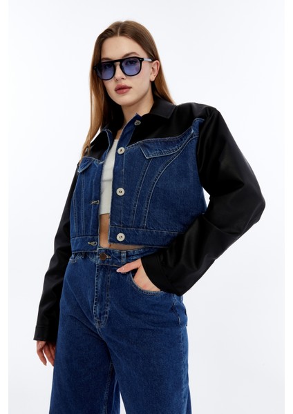 Kadın Oversize Kot Ceket Kolları Deri Garnili Motorcu Montu Günlük Kullanım Yarışçı Kolej Ceket fiyatları