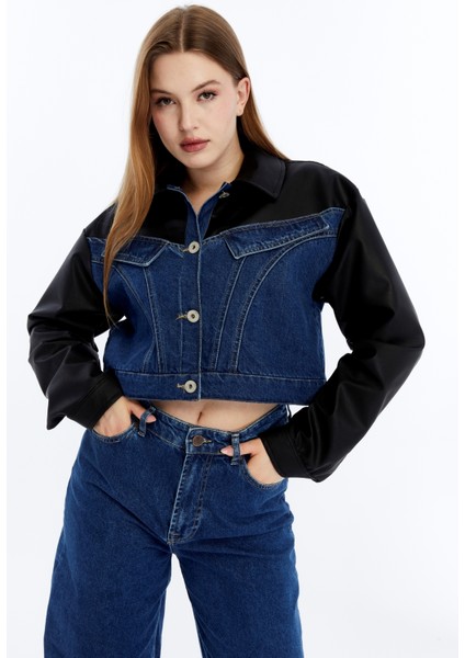 Kadın Oversize Kot Ceket Kolları Deri Garnili Motorcu Montu Günlük Kullanım Yarışçı Kolej Ceket fırsatları