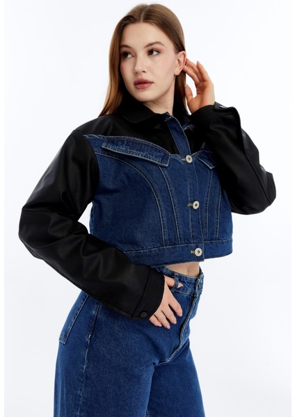 Kadın Oversize Kot Ceket Kolları Deri Garnili Motorcu Montu Günlük Kullanım Yarışçı Kolej Ceket indirimleri