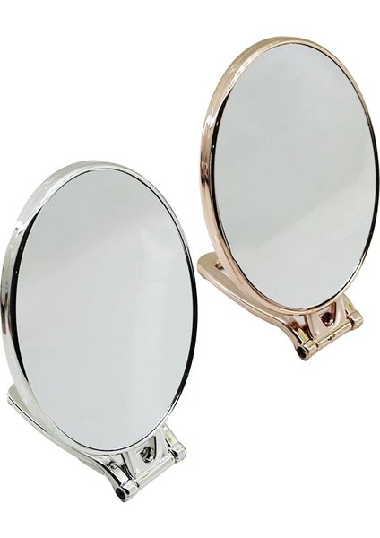 Oval 6.5 İNÇ=16.5X13CM Makyaj Aynası Çift Taraflı Bronz - Gümüş Pls.çerçeve Katlanır Ayaklı (5148)