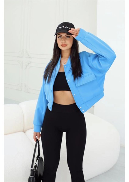Geniş Cepli Bomber Ceket Mavi