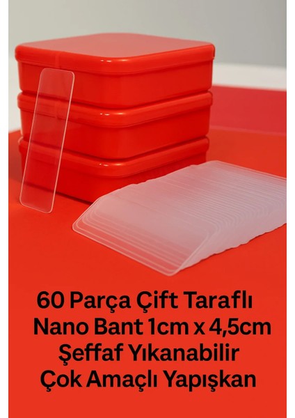 3 Adet - 60 Parça Çok Amaçlı Çift Taraflı Bant 1cm x 4,5cm Şeffaf Yıkanabilir Çok Amaçlı Yapışkan fiyatları