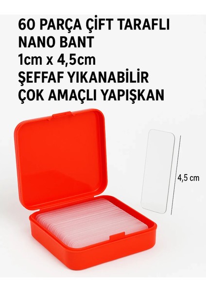 3 Adet - 60 Parça Çok Amaçlı Çift Taraflı Bant 1cm x 4,5cm Şeffaf Yıkanabilir Çok Amaçlı Yapışkan indirimleri