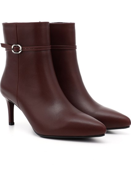 Kadın Bordo Platinum Fermuarlı İnce Topuklu Hakiki Deri Bot fiyatları