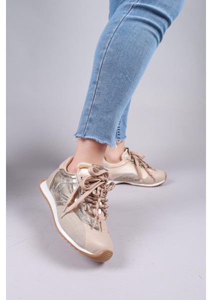 SALTA Çift Bağcıklı Garnili Sneakers BEJ