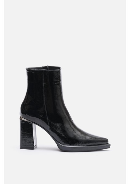 Bestyle Ludo Kadın Siyah Gerçek Rugan Deri Topuklu Bot