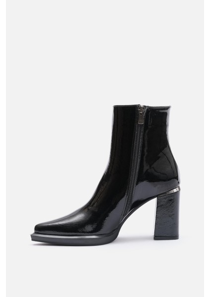 Bestyle Ludo Kadın Siyah Gerçek Rugan Deri Topuklu Bot modelleri