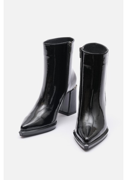 Bestyle Ludo Kadın Siyah Gerçek Rugan Deri Topuklu Bot