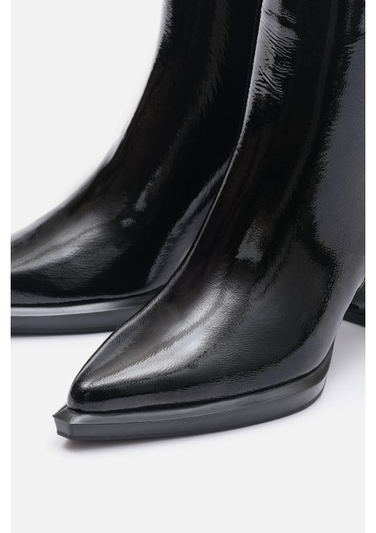 Bestyle Ludo Kadın Siyah Gerçek Rugan Deri Topuklu Bot