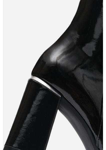 Bestyle Ludo Kadın Siyah Gerçek Rugan Deri Topuklu Bot