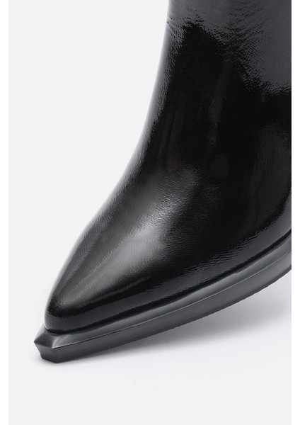 Bestyle Ludo Kadın Siyah Gerçek Rugan Deri Topuklu Bot