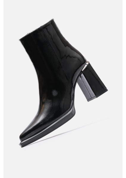 Bestyle Ludo Kadın Siyah Gerçek Rugan Deri Topuklu Bot