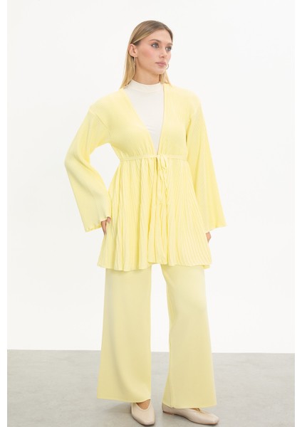 Merserize Kuşaklı Pliseli Takım