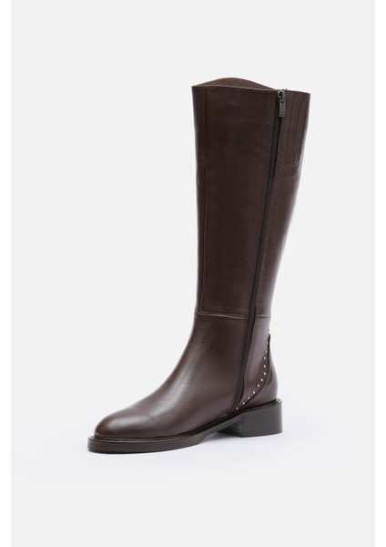Bestyle Rider Series Uzun Acı Kahve Gerçek Deri Fermuarlı Baldır Lastikli Çizme modelleri