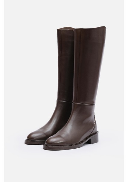 Bestyle Rider Series Uzun Acı Kahve Gerçek Deri Fermuarlı Baldır Lastikli Çizme indirimleri