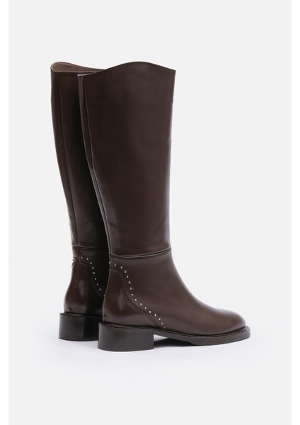 Bestyle Rider Series Uzun Acı Kahve Gerçek Deri Fermuarlı Baldır Lastikli Çizme