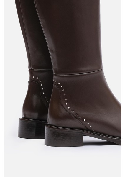 Bestyle Rider Series Uzun Acı Kahve Gerçek Deri Fermuarlı Baldır Lastikli Çizme