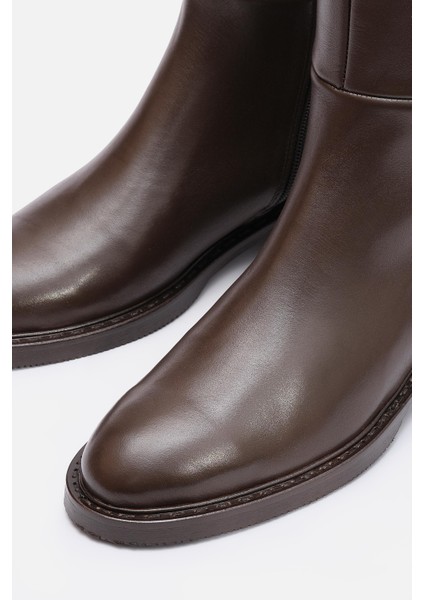 Bestyle Rider Series Uzun Acı Kahve Gerçek Deri Fermuarlı Baldır Lastikli Çizme