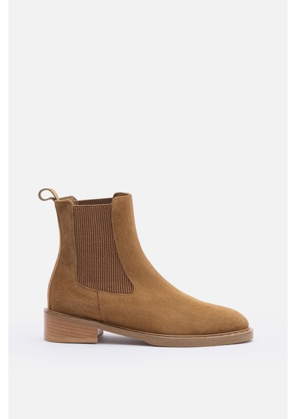 Bestyle Ados Kadın Taba Süet %100 Gerçek Süet Deri Lastikli Bot