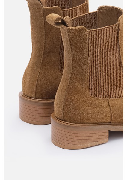 Bestyle Ados Kadın Taba Süet %100 Gerçek Süet Deri Lastikli Bot