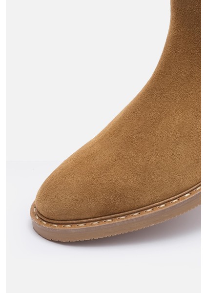 Bestyle Ados Kadın Taba Süet %100 Gerçek Süet Deri Lastikli Bot