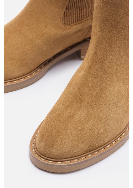 Bestyle Ados Kadın Taba Süet %100 Gerçek Süet Deri Lastikli Bot