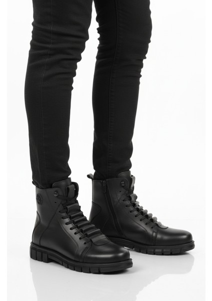 Siyah Deri Kürkü Soğuğa Dirençli Kaymaz Erkek Bot 2K8518 M