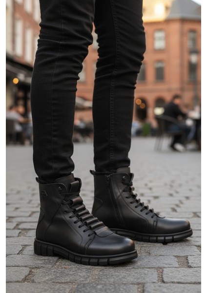 Siyah Deri Kürkü Soğuğa Dirençli Kaymaz Erkek Bot 2K8518 M modelleri