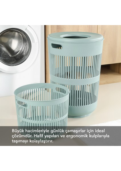 2'li Solara Çamaşır Sepeti Seti - 60 Lt Kapak Detaylı Kirli Sepeti, 22 Lt Çamaşır Sepeti Yeşil fiyatları