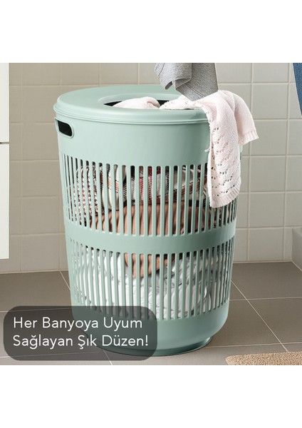 2'li Solara Çamaşır Sepeti Seti - 60 Lt Kapak Detaylı Kirli Sepeti, 22 Lt Çamaşır Sepeti Yeşil indirimleri